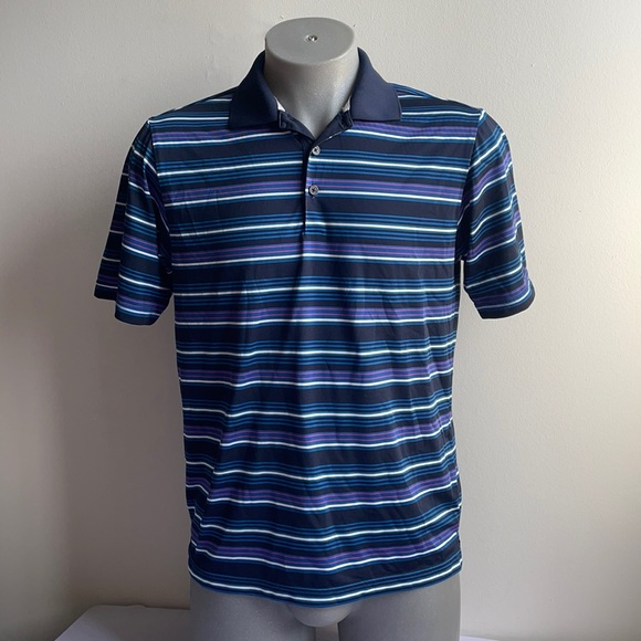 Blue Striped Adidas Golf Polo Shirt Climalite S - Picture 2 of 6